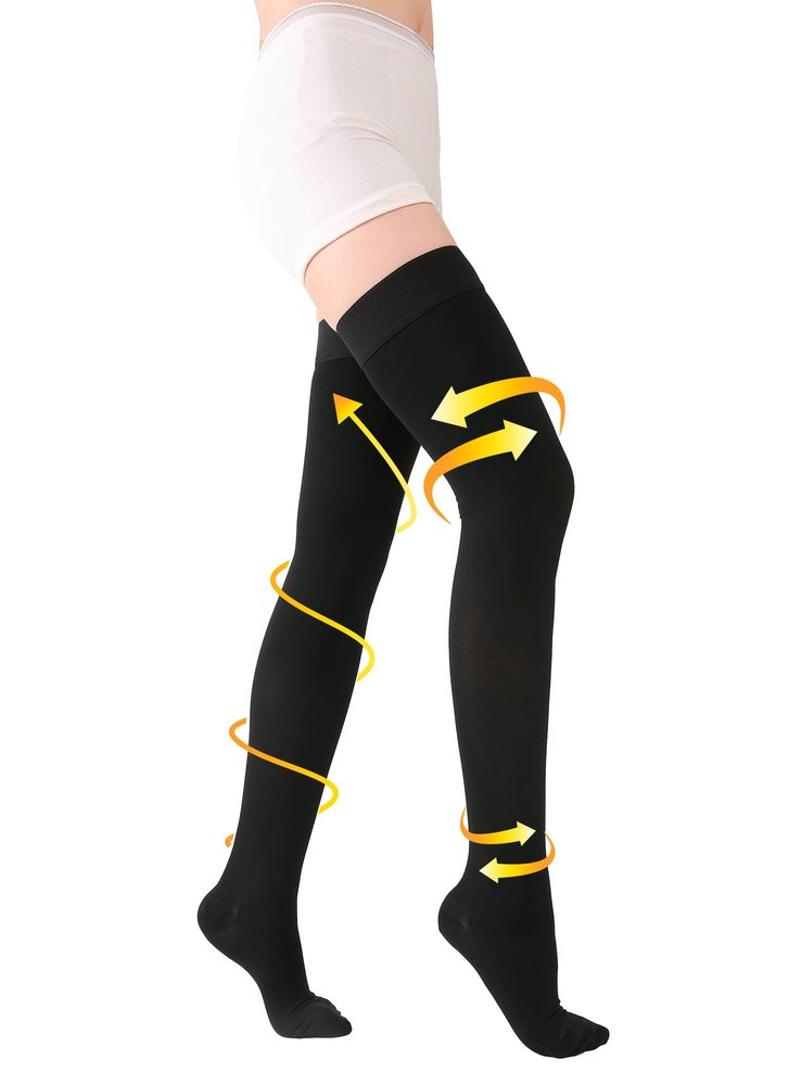 TOFLY Medical Thigh High Compression Stockings for Women & Men, Closed Toe, Opaque, Firm 20-30mmHg Graduated Compression Socks with Silicone Band, Support for Varicose Veins, Edema, Travel,Black 3XL