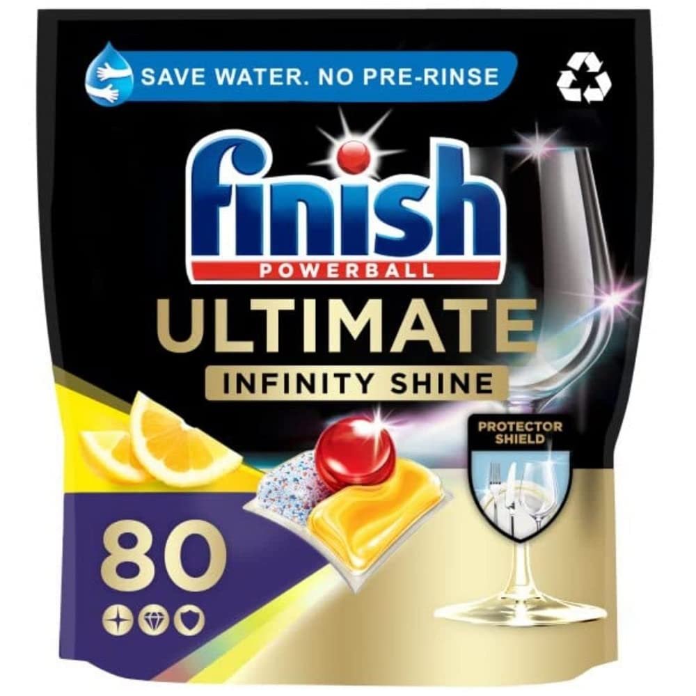 Finish Dishwasher Tablet, Ultimate Infinity Shine, 80 Tablets, Lemon Sparkle, Clean & Shine Detergent Tabs, Tough on Grease Stains