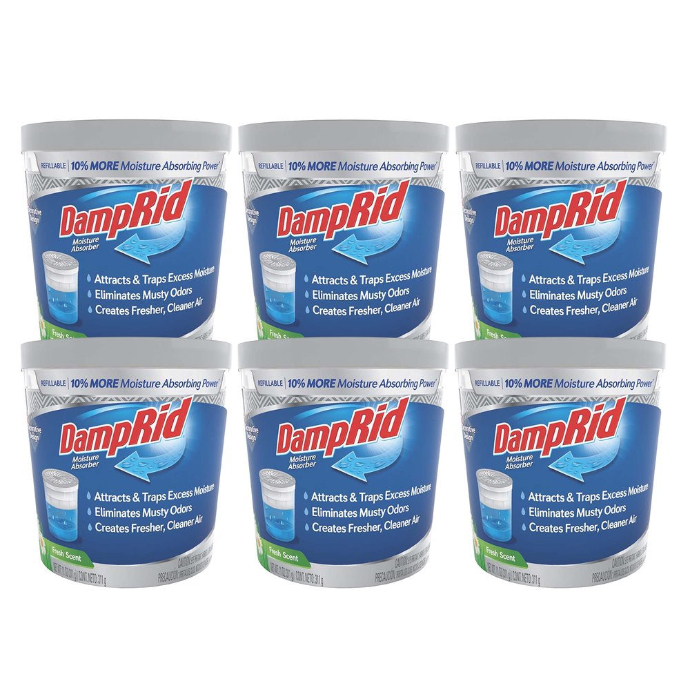 DampRid Refillable Moisture Absorber, 11 oz., 6-Pack  Fresh Scent Moisture Absorbers, 10% More Absorbing Power*, Eliminates Musty Odors for Fresher, Cleaner Air