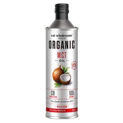 Eat Wholesome Organic MCT Oil, 500ml - High C8 and C10, 100 Percent Coconut, For Coffees, Salads and Smoothies, Keto and Vegan Friendly, CO2 Neutral Packaging