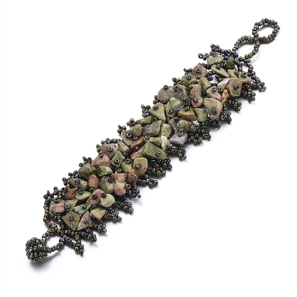 WKXCTS Bracelets Bohemian Blue Natural Stone Beaded Bracelets For Women Ethnic Colorful Handmade DIY Rice Beads Elastic Bracelets Trendy Jewelry jewellery (Metal Color : 5604)