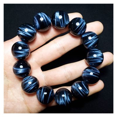 WKXCTS Bracelets Bracelet Natural Blue Tiger Eye Stone Jewelry Round Beads Crystal Fashion Braiding Men Women Gift jewellery (Metal Color : 14mm)