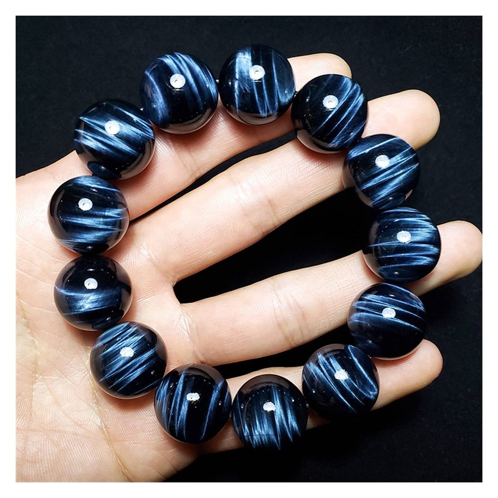 WKXCTS Bracelets Bracelet Natural Blue Tiger Eye Stone Jewelry Round Beads Crystal Fashion Braiding Men Women Gift jewellery (Metal Color : 14mm)