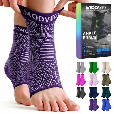 MODVEL Ankle Brace Compression Sleeve  Support for Injury Recovery, Plantar Fasciitis, Joint Pain, Tendonitis & Sports Use  Men & Women