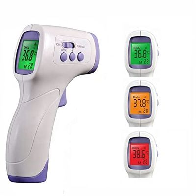 Infrared Medical Forehead Temperature Thermometer, Non-Contact Temperature Thermometer for Adults, Children, Baby, LCD Display Mode with Coloured Indicators, Sound Option, and 32 Memories