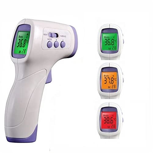 Infrared Medical Forehead Temperature Thermometer, Non-Contact Temperature Thermometer for Adults, Children, Baby, LCD Display Mode with Coloured Indicators, Sound Option, and 32 Memories