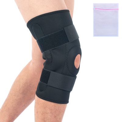 360 RELIEF Open Patella Knee Brace Support - for Joint Pain, Tendonitis, Ligament and Meniscus Tear | Sports, Injury Recovery, Running, Workout | Small, Black with Mesh Laundry Bag |