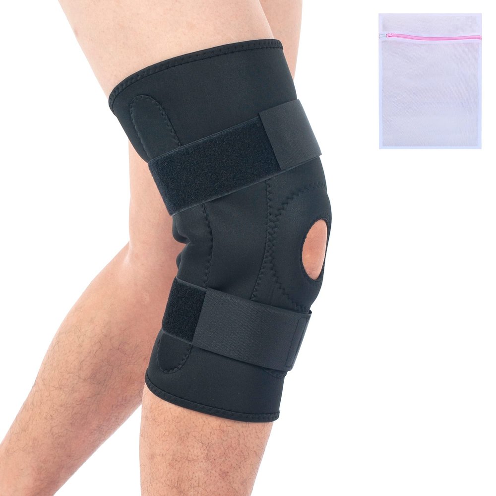 360 RELIEF Open Patella Knee Brace Support - for Joint Pain, Tendonitis, Ligament and Meniscus Tear | Sports, Injury Recovery, Running, Workout | Small, Black with Mesh Laundry Bag |