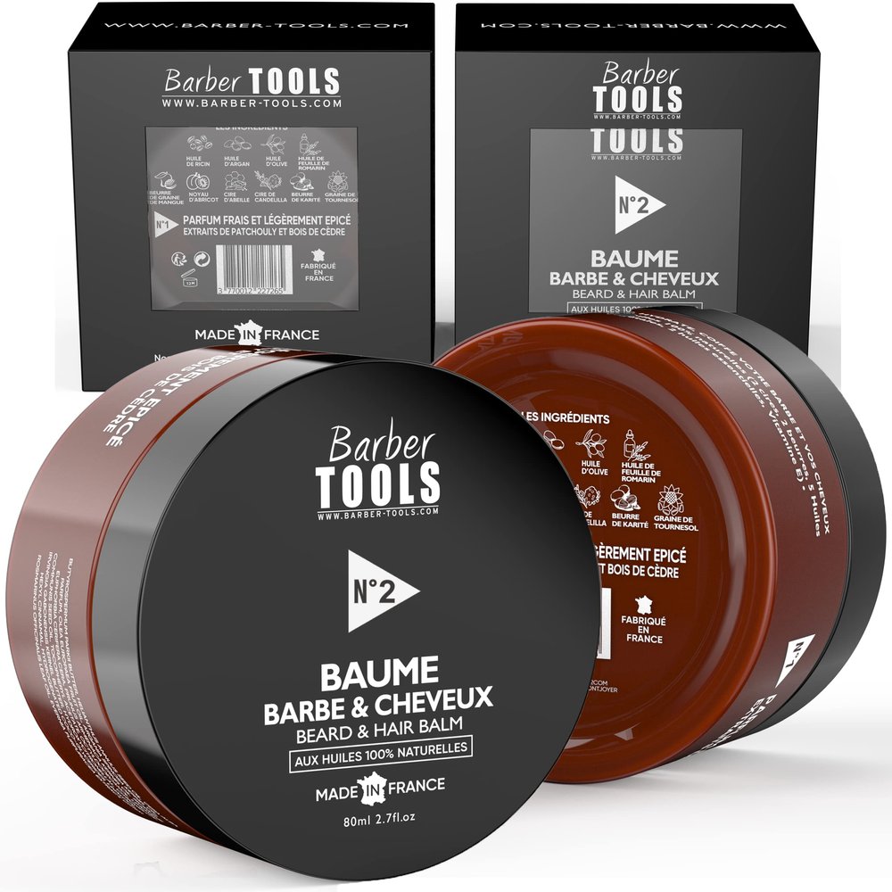 BARBER TOOLS Beard Balm N2 - 80 ml - Made in France - Nourishes, Hydrates, Textures - 100% Natural Oils - 8 ml per Use
