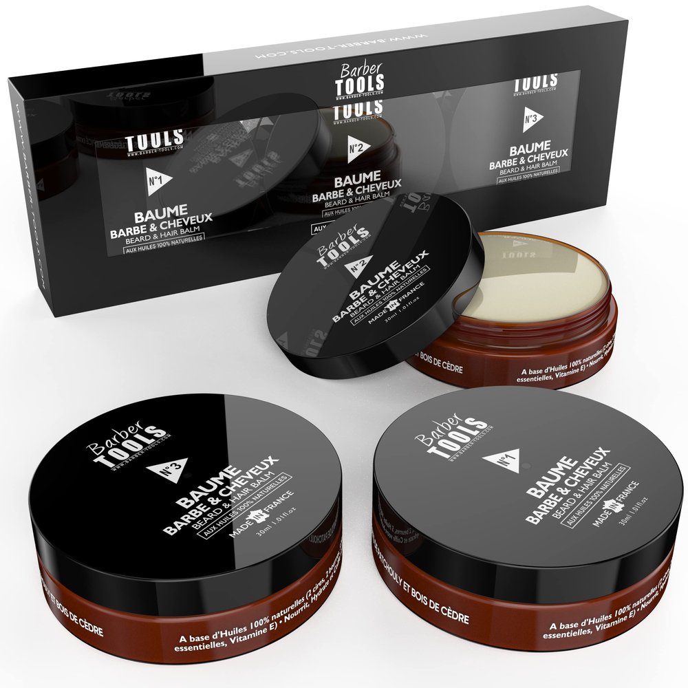 BARBER TOOLS Beard Balm Set N1/2/3, 3x30 ml with 100% Natural Oils - Made in France - Nourishes, Hydrates, Textures