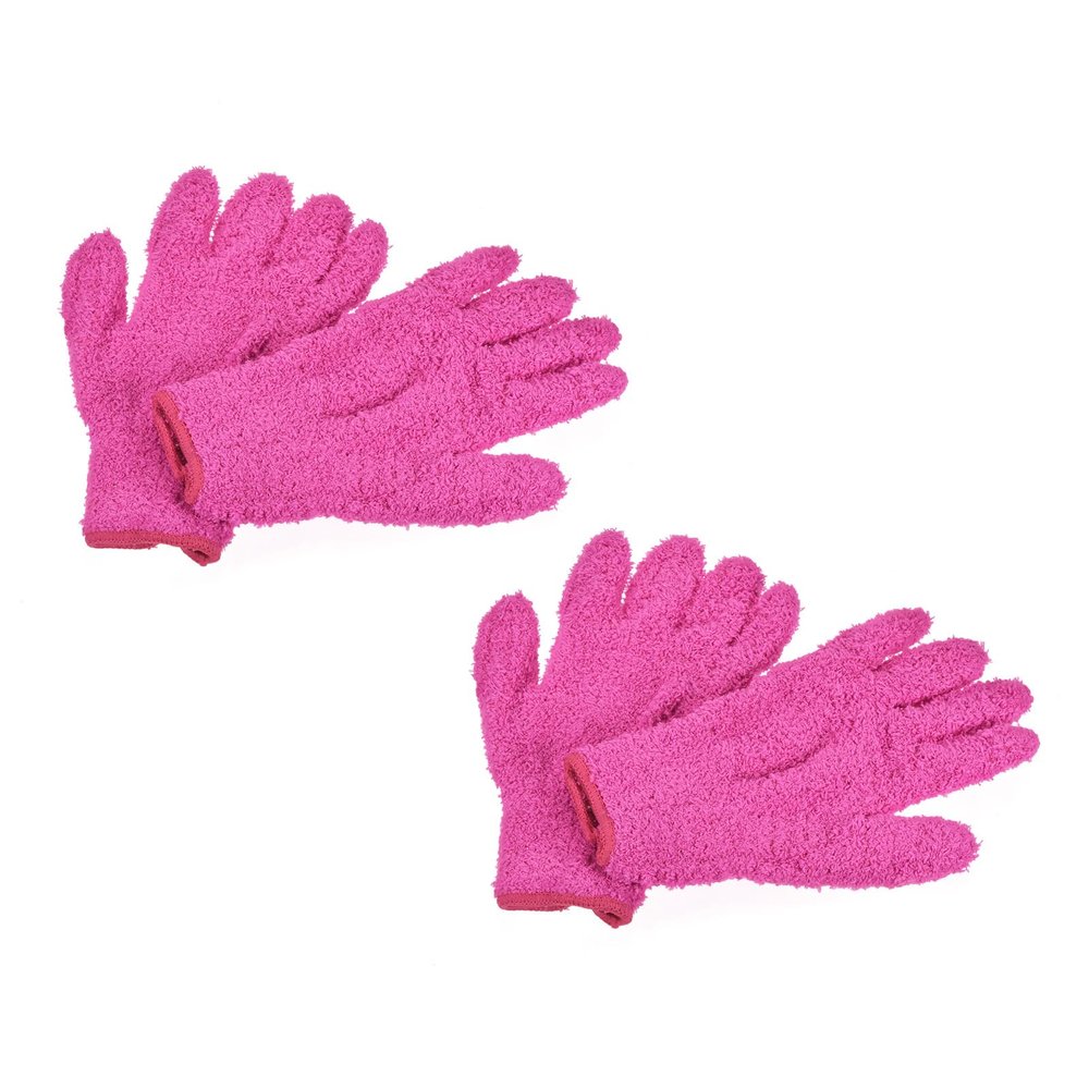 sourcing map Dusting Cleaning Gloves Microfiber Mittens for Plant Blinds Lamp Window, Rose Red 2 Pairs