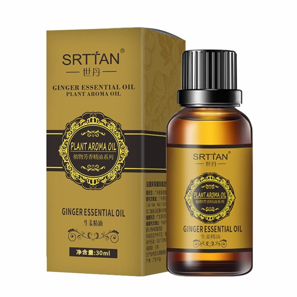 30ML SRTTAN Belly Drainage Ginger Oil, 1PC Natural Herbal Slimming Massage Oil, Slimming Tummy Ginger Oil, Relax Body Massager Organic Ginger Essential Oil for Swelling and Pain Relief