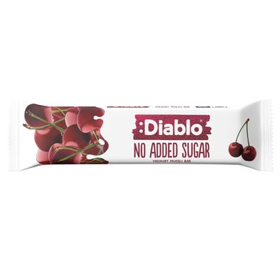 Diablo Yoghurt & Muesli Bar No Added Sugar Healthy Snacks & Breakfast Bar Sweetened with Maltitol, Low Sugar Snacks Food, Great for Gifting, Work, School, or Travel Cherry, 30g (Pack of 1)