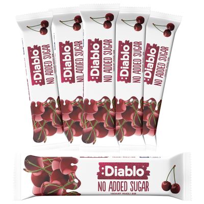 Diablo Yoghurt & Muesli Bar  No Added Sugar Healthy Snacks & Breakfast Bar Sweetened with Maltitol, Low Sugar Snacks Food, Great for Gifting, Work, School, or Travel  Cherry, 30g Each (Pack of 6)