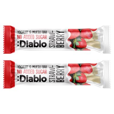 Diablo Yoghurt & Muesli Bar  No Added Sugar Healthy Snacks Breakfast Bar Sweetened with Maltitol, Low Sugar Snacks Food, Great for Gifting, Work, School, or Travel  Strawberry, 30g Each (Pack of 2)