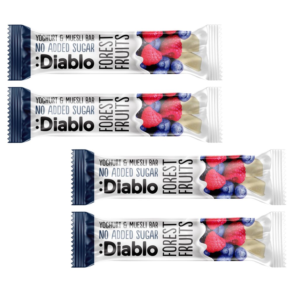 Diablo Yoghurt & Muesli Bar No Added Sugar Healthy Snacks Breakfast Bar Sweetened with Maltitol, Low Sugar Snacks Food Great for Gifting, Work, School, Travel Forest Fruits, 30g Each (Pack of 4)
