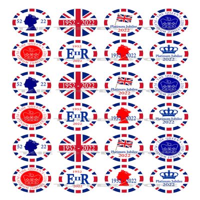 The Cake Decorators Boutique 24 edible Pre-Cut Queens Platinum Jubilee party decorations Wafer Paper Cupcake Topper, 4.2cm