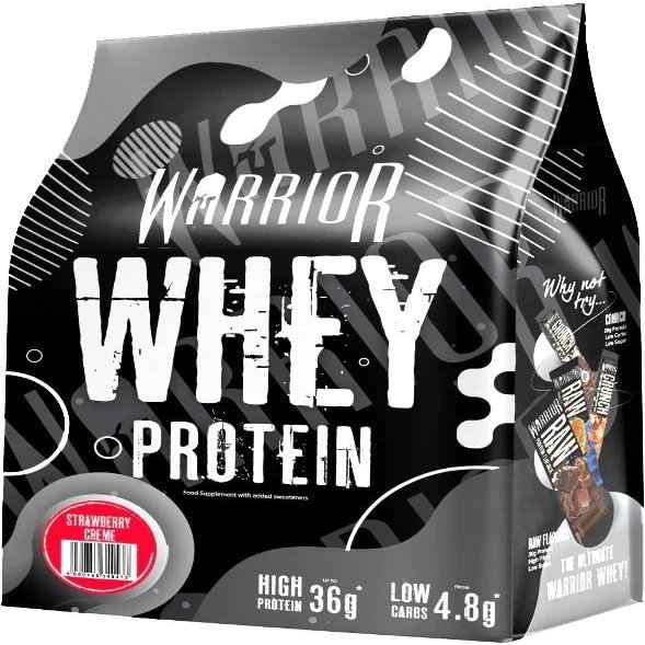 Warrior Whey Protein Powder | High Protein Shake up to 36g for Muscle Growth, Recovery & Lean Muscle | Low Carb, Low Fat, Low Sugar | Gym & Fitness Protein Supplement |Strawberry Crme 2kg