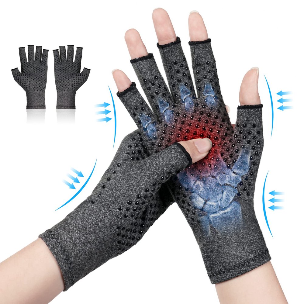 ACWOO Arthritis Gloves, Compression Gloves Therapy for Arthritis Pain Relief, Hand Fatigue, Anti-Slip Fingerless Design for Women and Men, Provide Support for Hands and Finger Joint, Grey(S