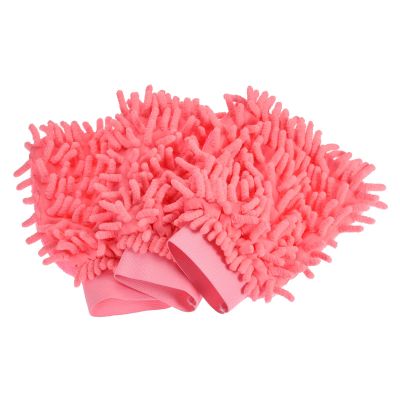 sourcing map Microfiber Chenille Mitts Reusable Scratch-Free Cleaning Gloves Wash Sponge for Home Kitchen, Pink Pack of 3