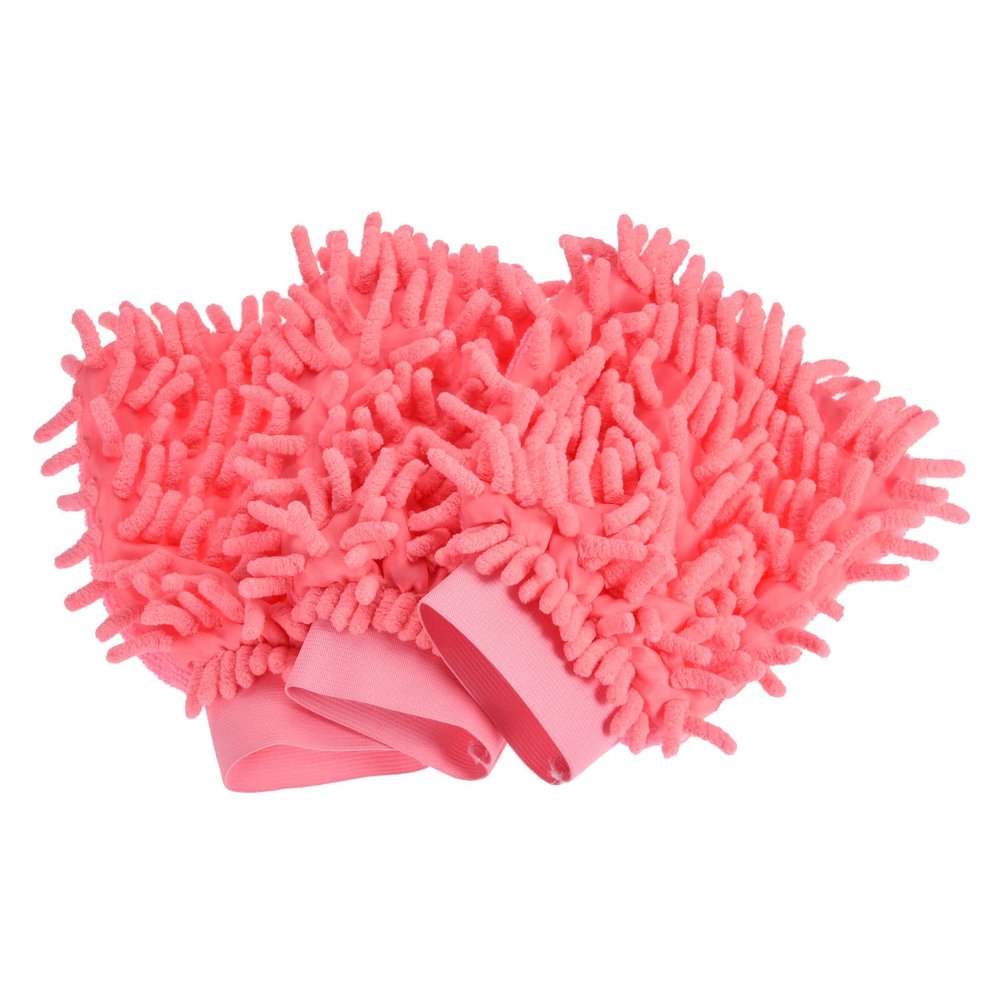 sourcing map Microfiber Chenille Mitts Reusable Scratch-Free Cleaning Gloves Wash Sponge for Home Kitchen, Pink Pack of 3
