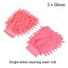 sourcing map Microfiber Chenille Mitts Reusable Scratch-Free Cleaning Gloves Wash Sponge for Home Kitchen, Pink Pack of 3 view 3