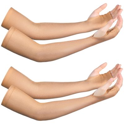 2 Pairs Arm Skin Protection Sleeves Arm Protectors for Thin Skin and Bruising Compression Sleeves Washable Arm Sleeves, Nude, Large