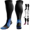 aZengear Compression Socks (20-30mmHg) Anti DVT Air Flying Knee-High Flight Travel Stockings, Swollen Legs, Varicose Veins, Running, Shin Splints Calf Pressure Support, Sports (Black w Blue, XXL) view 1