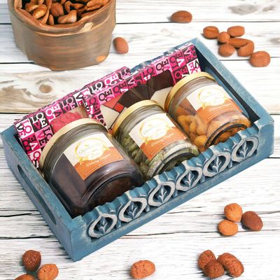 Jaiccha Ghasitaram Valentines Gift for Girlfriend/Boyfriend/Husband and Wife Valentines Blue Wooden Serving Tray