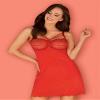 Obsessive Sexy Woman's Night Set Floral Lace Loventy Chemise, Red,XXL-3XL view 4