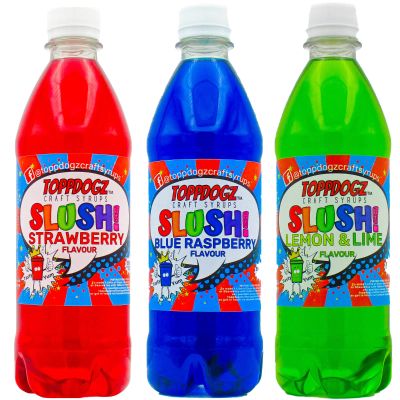 TOPPDOGZ Slush Syrup 3 x 500ml Blue Raspberry, Strawberry & Lemon & Lime Home Slushie Syrup