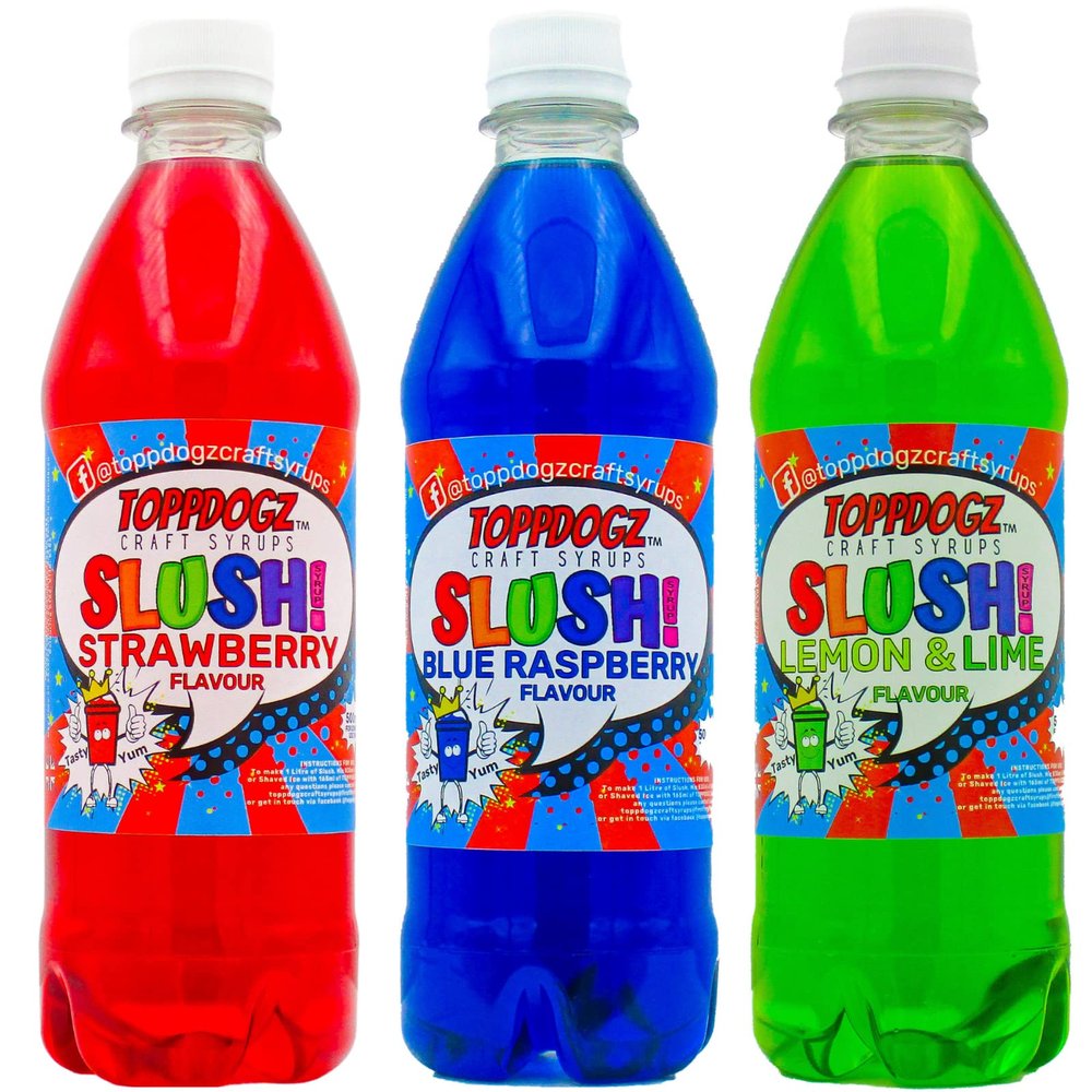 TOPPDOGZ Slush Syrup 3 x 500ml Blue Raspberry, Strawberry & Lemon & Lime Home Slushie Syrup