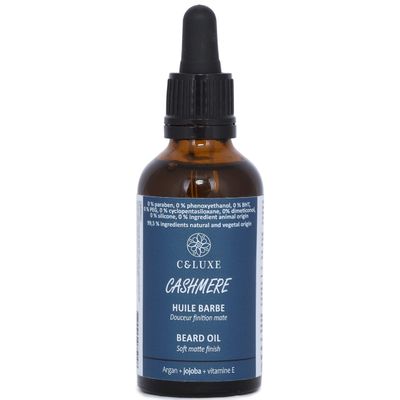 Cashmere men's smoothing and protective beard oil, with natural oils: organic, Jojoba, Vitamin E, softness, growth, smoothness, hydration, natural beard, VEGAN, 995% natural 30 ml