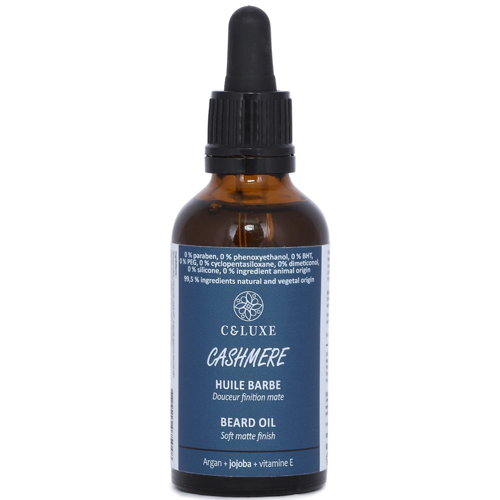Cashmere men's smoothing and protective beard oil, with natural oils: organic, Jojoba, Vitamin E, softness, growth, smoothness, hydration, natural beard, VEGAN, 995% natural 30 ml