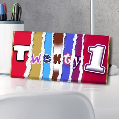21st Birthday Novelty Chocolate Bar | Printed chocolate wrapper | Novelty Gift | 21st Birthday Gift | 16th Chocolate Gift | Gift for 21st (Wrapper & Chocolate Bar)