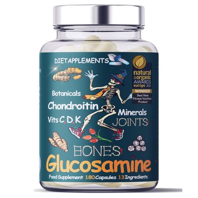 Glucosamine, Chondroitin Complex  180 High Strength Capsules  Turmeric, Ginger, Black Pepper, Rosehip, Vitamin C, Vitamin D, Vitamin K, Minerals, Advanced for Bones & Joints. UK Made, GMP Certified