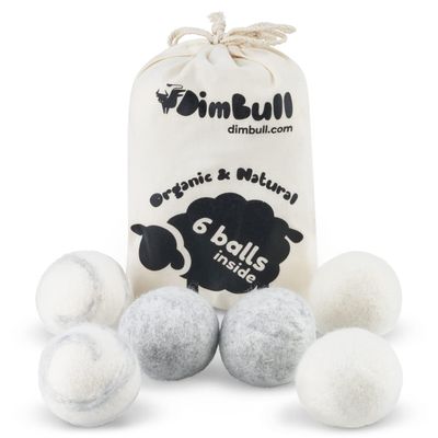 DimBull Wool Dryer Balls, XL - 6 Pack. Reusable, Hypoallergenic, 100% Organic New Zealand Wool. Safe & Unscented, Assorted Colours