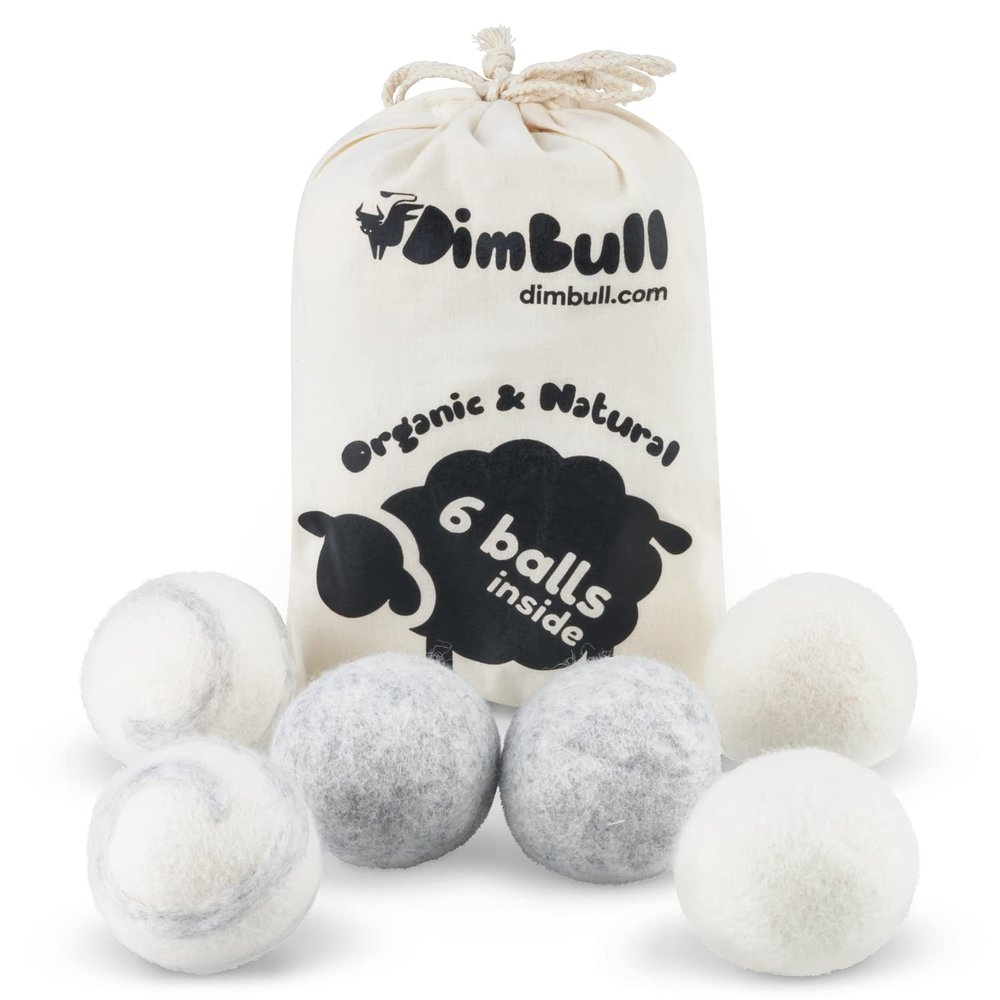 DimBull Wool Dryer Balls, XL - 6 Pack. Reusable, Hypoallergenic, 100% Organic New Zealand Wool. Safe & Unscented, Assorted Colours