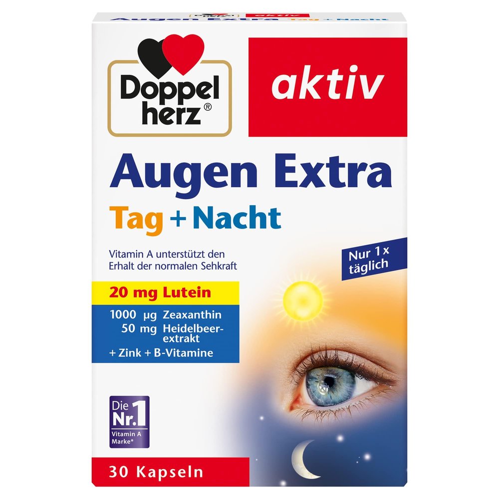 Extra Eyes - with 20mg Lutein, Zeaxanthin, Zinc and Cranberry Extract - 30 Capsules - Dietary Supplement for Eye Health - Day + Night (20 mg LUTEIN)