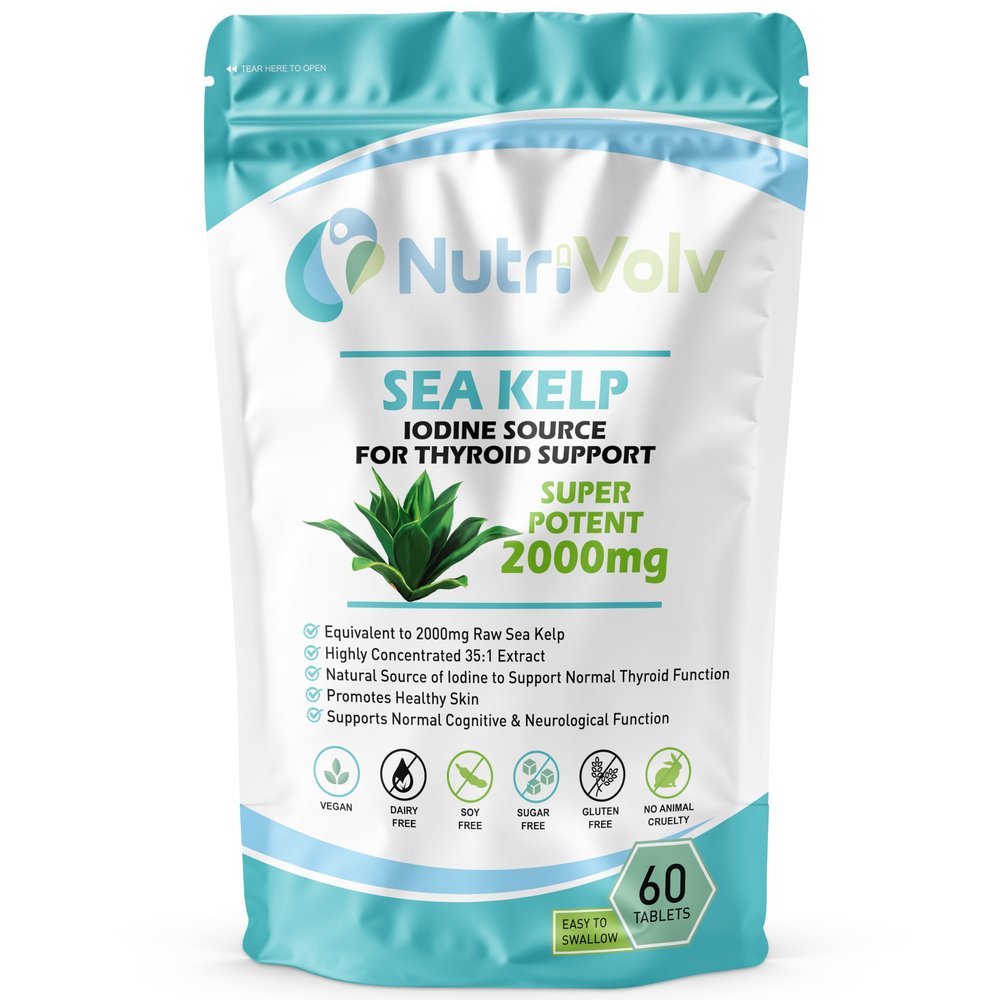 Nutrivolv Sea Kelp 2000mg Iodine Supplement - 60 Tablets - Source of Iodine Thyroid Improves Hair Growth, Skin & Immune System