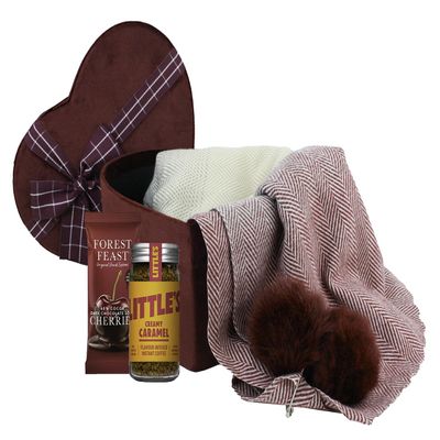 Luxury Heart Velvet Giftbox Hamper with Scarf Coffee Chocolate for Her Lover Woman Birthdays Anniversary Mother's Day Valentine's Day - Scarf, Coffee & Chocolate Red