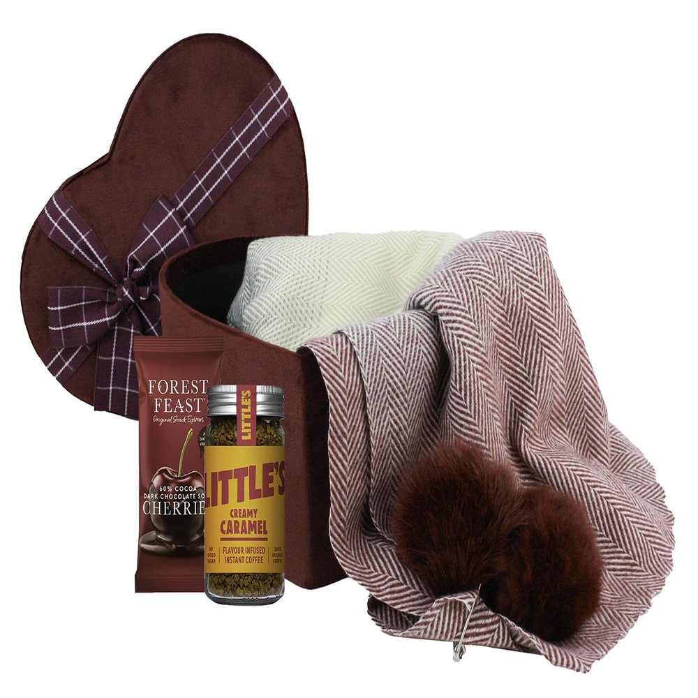 Luxury Heart Velvet Giftbox Hamper with Scarf Coffee Chocolate for Her Lover Woman Birthdays Anniversary Mother's Day Valentine's Day - Scarf, Coffee & Chocolate Red