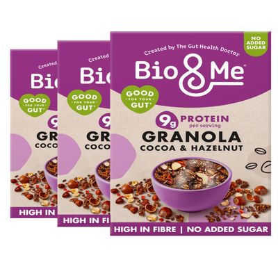 Bio&Me Cocoa Hazelnut Granola 3-Pack (3 x 360g)  Vegan, High Fibre, No Added Sugar, Gut-Loving Breakfast Cereal, High Protein Cereal