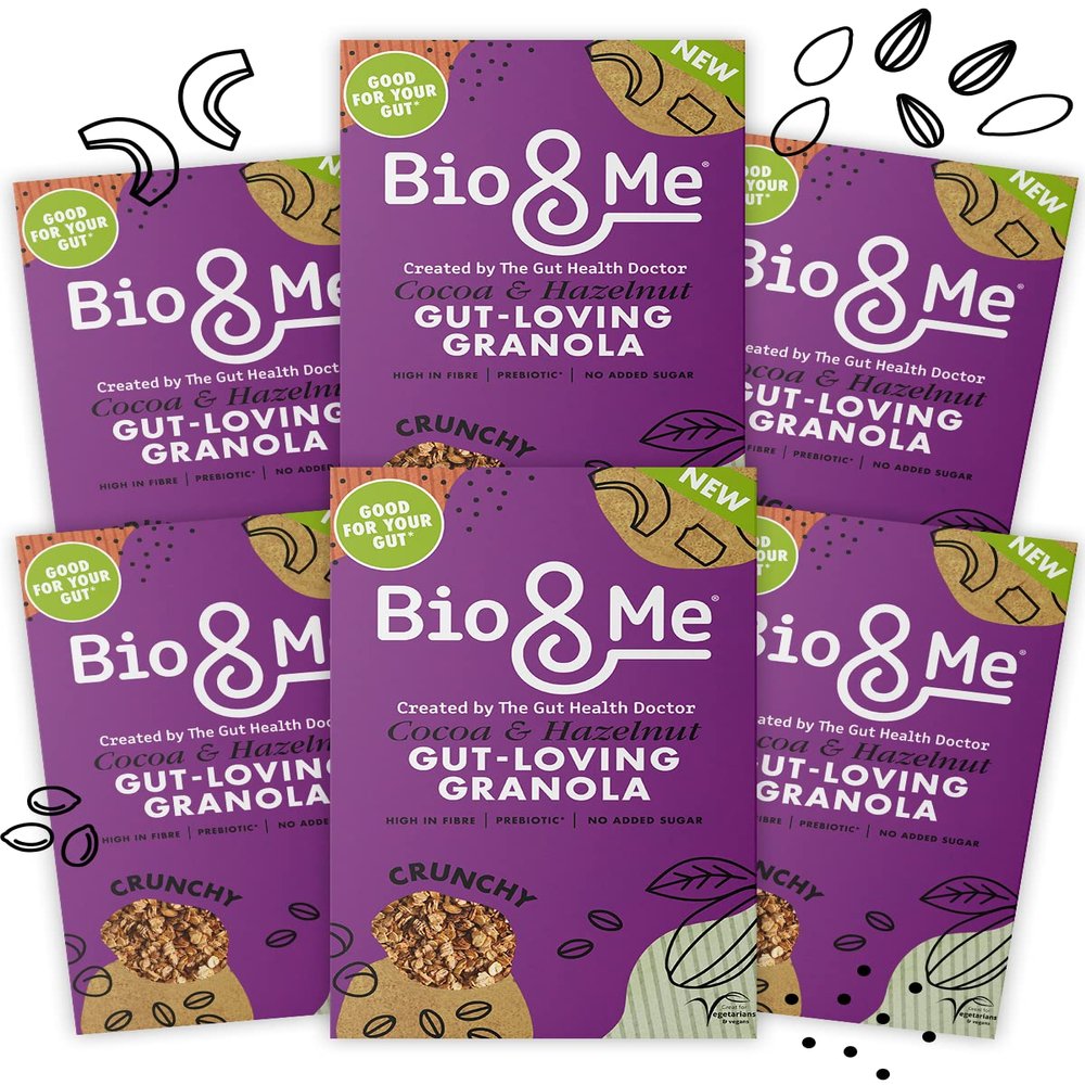 Bio&Me - Cocoa Hazelnut Gut-Loving Prebiotic Granola | Vegan , No Added Sugar | 6 x 360g