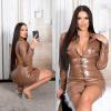 Koucla Dress leather look wetlook faux leather look mini dress backless buttons (S, brown) view 2