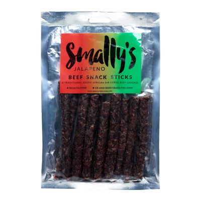 Smally's Biltong - Beef Snack Sticks, Jalapeno Flavour Droewors, High Protein Beef Snack, Traditional South African Air Cured Beef Sausage - 250g Pack
