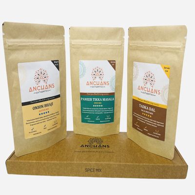 Passionately Authentic Indian Spice Blends | Onion Bhaji + Paneer Tikka Masala + Tadka Dhal | 100% natural | Gluten free | Easy recipe cards & video | 3 Pack Spice Kits | Total Servings: 10