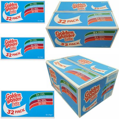 Golden Wonder Fully Flavoured Blue Box Cheese and Onion Salt and Vinegar Smoky Bacon Ready Salted 32pkx25g, 1.15 kilograms