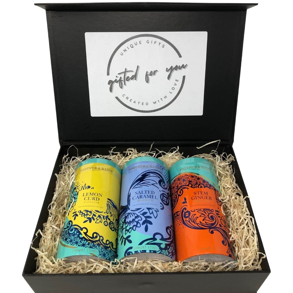Gifted For You Fortnum and Mason Luxury Biscuits Bundle in Gift Box Presentation, Piccadilly Biscuit Collection Contains Stem Ginger x200g, Salted Caramel Lemon Curd x200g