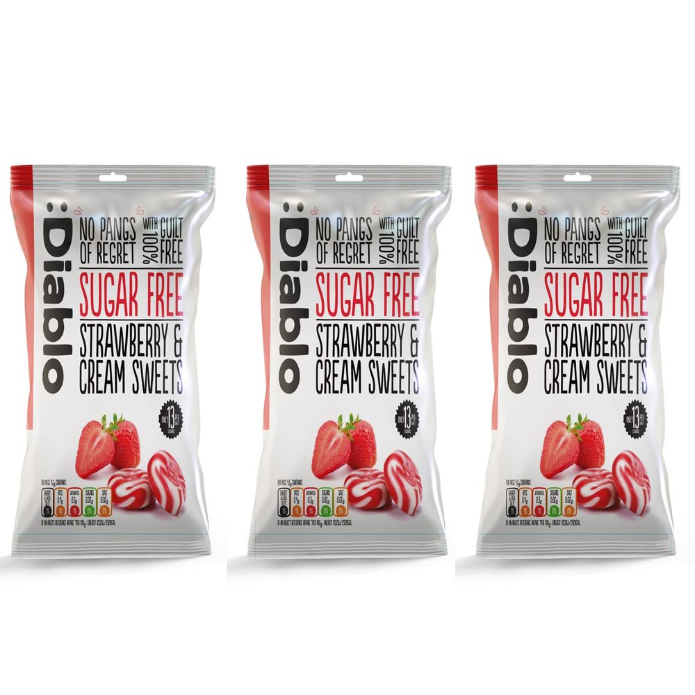 Diablo Sugar-Free Candy Strawberry & Cream, Healthy Sweets Sweetened with Maltitol, Sugar-Free Treats for All Occasions, Ideal for Gift Boxes, Mothers Day & Fathers Day  75g, Pack of 3